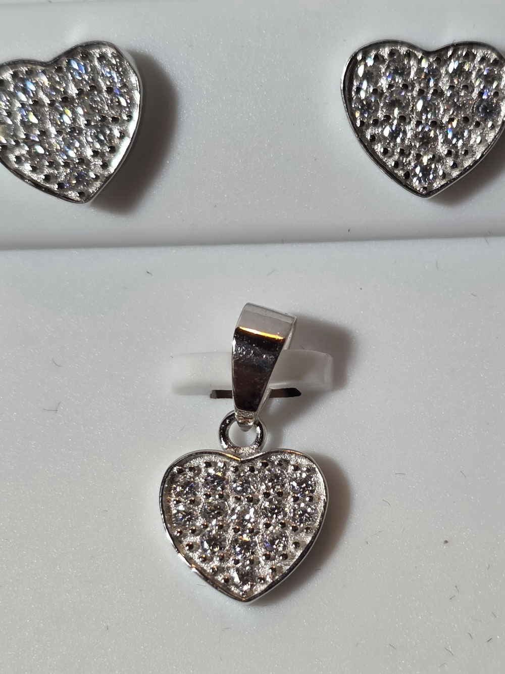 925 Silver Heart Pendant and Stud Earrings Set with Clear Moissanite Diamonds